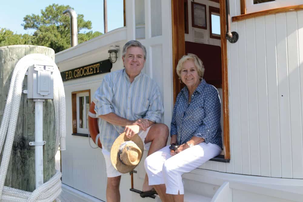  John and Kathy Barber on the buyboat  F.D. Crockett . John paints to preserve the Chesapeake Bay and its culture. The Deltaville Maritime Museum commissioned him to paint  F.D. Crockett and Steamer Piankatank off Stingray Point .  The proceeds from the sale of the prints benefit the museum—   deltavillemuseum.com/gift sho     p  . Barber also helped raise more than a half-million dollars for the Chesapeake Bay Foundation, The Nature Conservancy and other nonprofit groups by donating his artwork and certain copyrights. 
