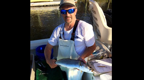  Dr. McGrath tagging speckled trout in warmer times 