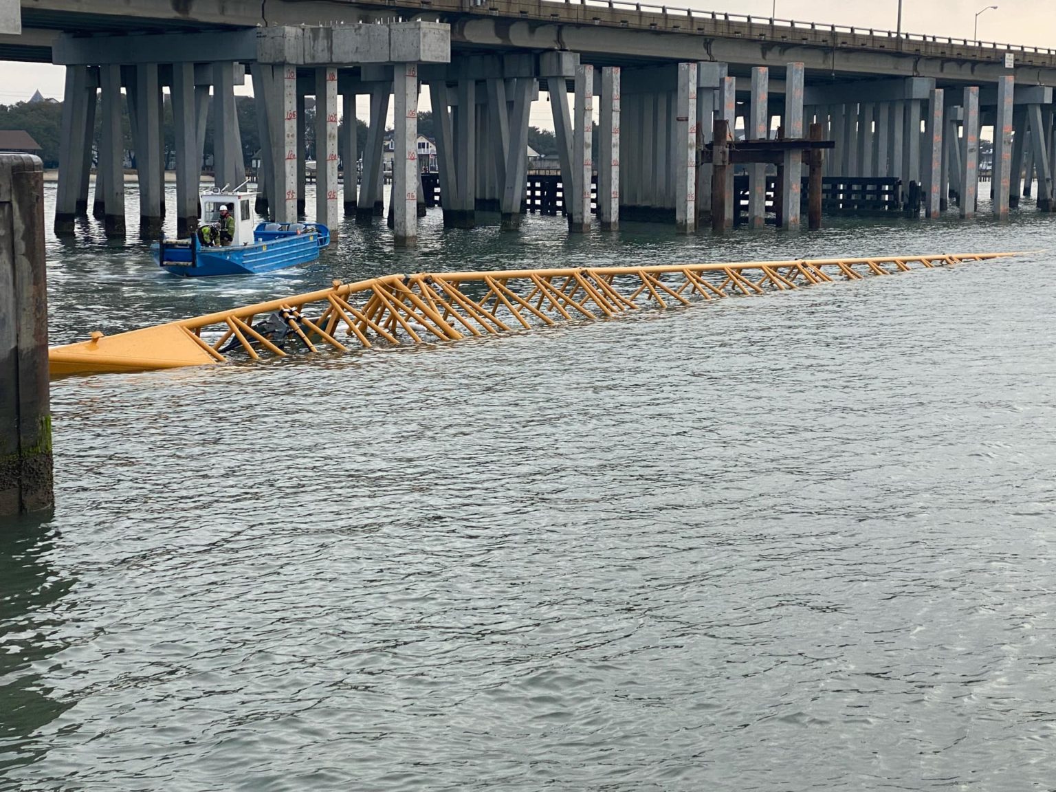 Crane Falls into Water at Hampton Roads BridgeTunnel Chesapeake Bay