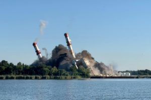 VIDEO: Developer Implodes Power Plant's Landmark Smokestacks